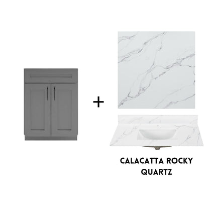 RTA Dark Grey Shaker 24" Freestanding Bathroom Vanity Sink Base with Optional Quartz or Ceramic Countertop