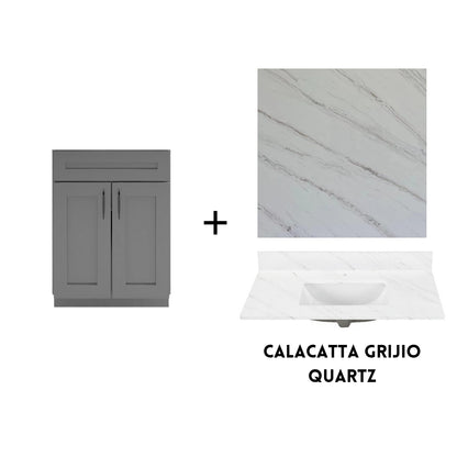 RTA Dark Grey Shaker 24" Freestanding Bathroom Vanity Sink Base with Optional Quartz or Ceramic Countertop