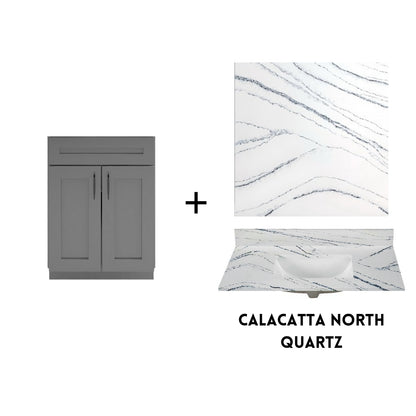 RTA Dark Grey Shaker 24" Freestanding Bathroom Vanity Sink Base with Optional Quartz or Ceramic Countertop