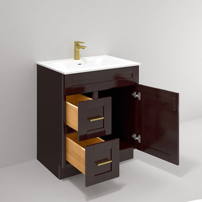 RTA Espresso Shaker 30" Freestanding Bathroom Vanity Combo Base with Optional Quartz or Ceramic Countertop
