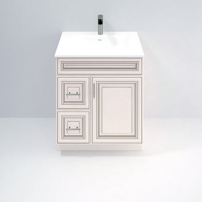 RTA Antique White Raised Panel 30" Freestanding Bathroom Vanity Combo Base with Optional Quartz or Ceramic Countertop