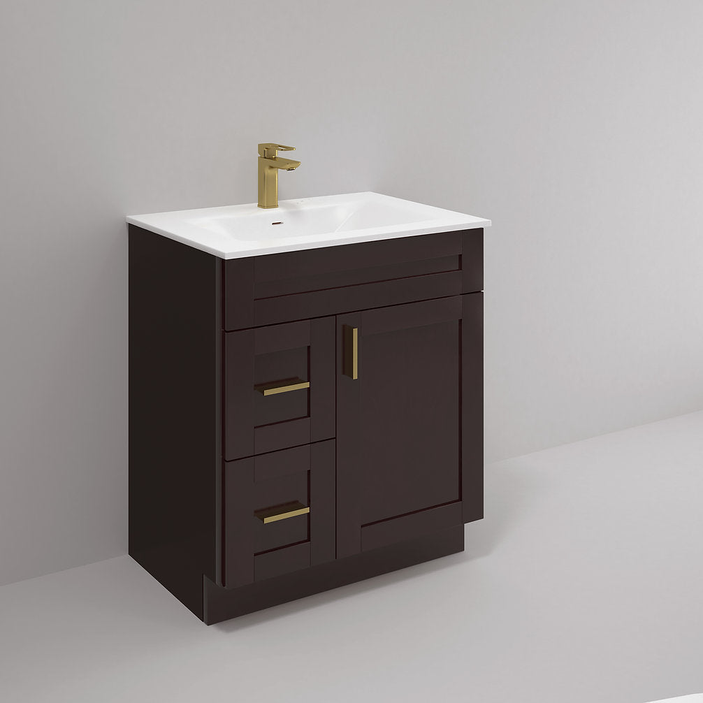 RTA Espresso Shaker 30" Freestanding Bathroom Vanity Combo Base with Optional Quartz or Ceramic Countertop