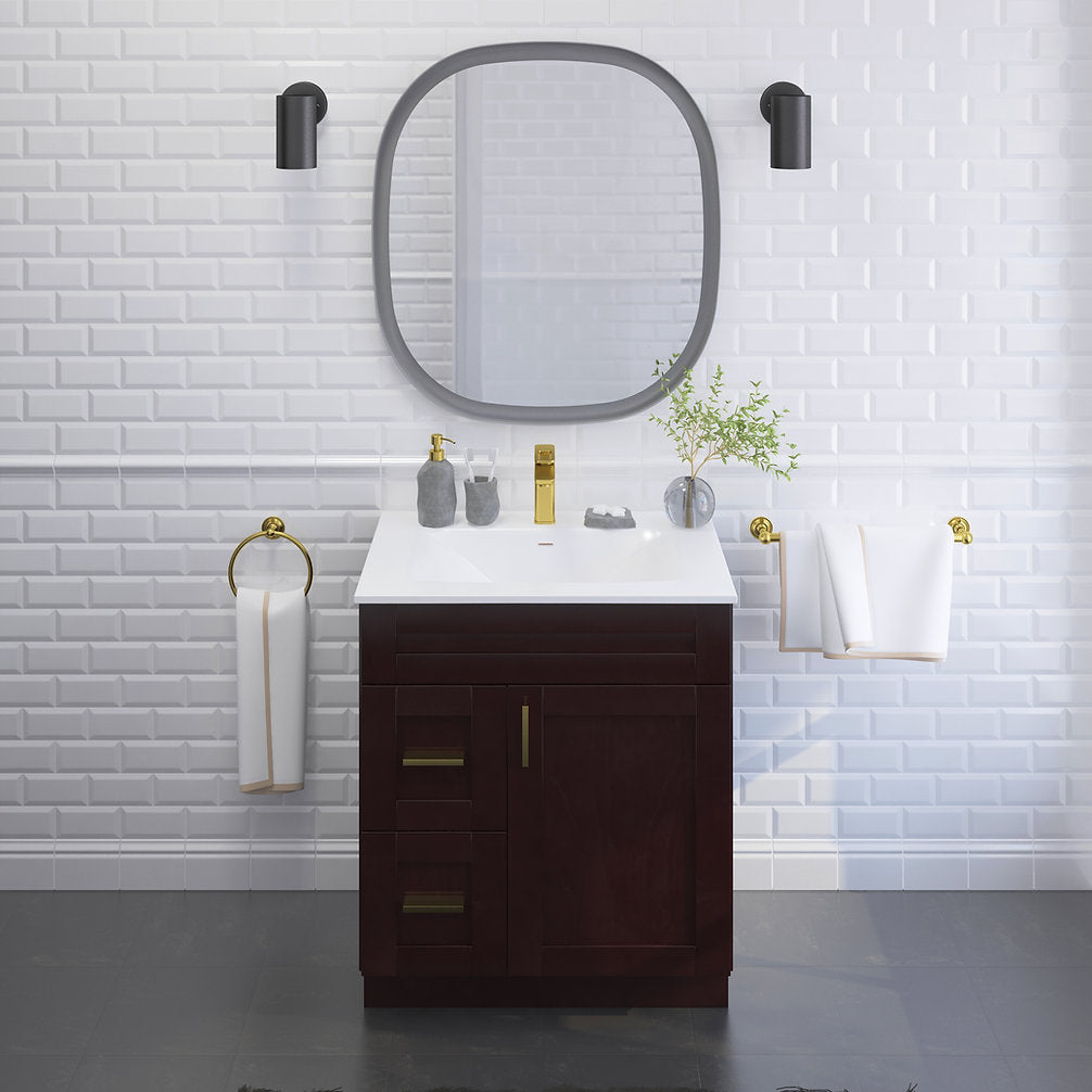 RTA Espresso Shaker 30" Freestanding Bathroom Vanity Combo Base with Optional Quartz or Ceramic Countertop