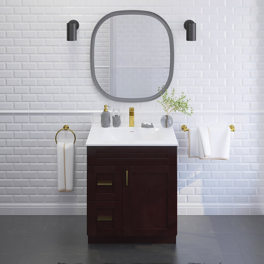 RTA Espresso Shaker 30" Freestanding Bathroom Vanity Combo Base with Optional Quartz or Ceramic Countertop