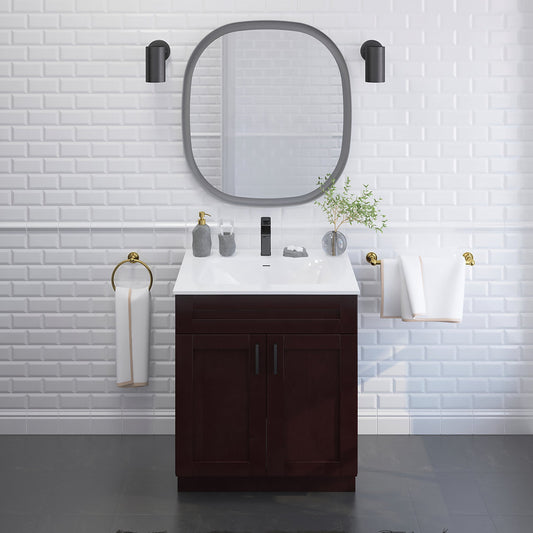 RTA Espresso Shaker 30" Freestanding Bathroom Vanity Sink Base with Optional Quartz or Ceramic Countertop