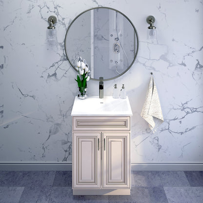 RTA Antique White Raised Panel 24" Freestanding Bathroom Vanity Sink Base with Optional Quartz or Ceramic Countertop