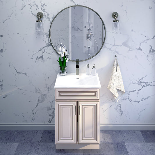 RTA Antique White Raised Panel 24" Freestanding Bathroom Vanity Sink Base with Optional Quartz or Ceramic Countertop