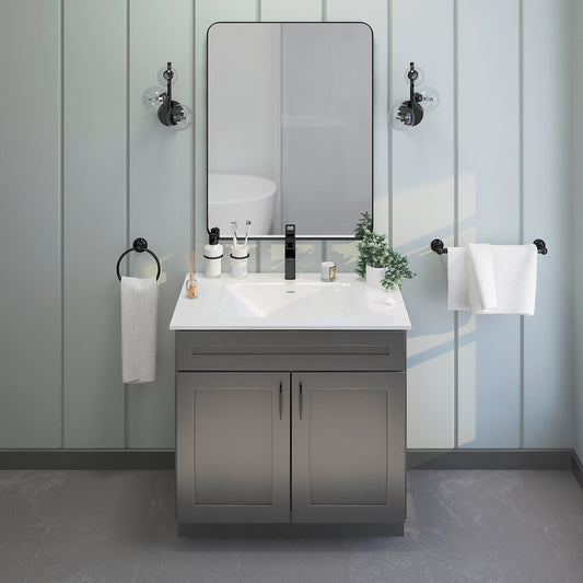 RTA Dark Grey Shaker 36" Freestanding Bathroom Vanity Sink Base with Optional Quartz or Ceramic Countertop
