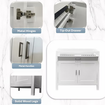 Newport 36" Freestanding Bathroom Vanity with Solid Surface Integrated Sink Top