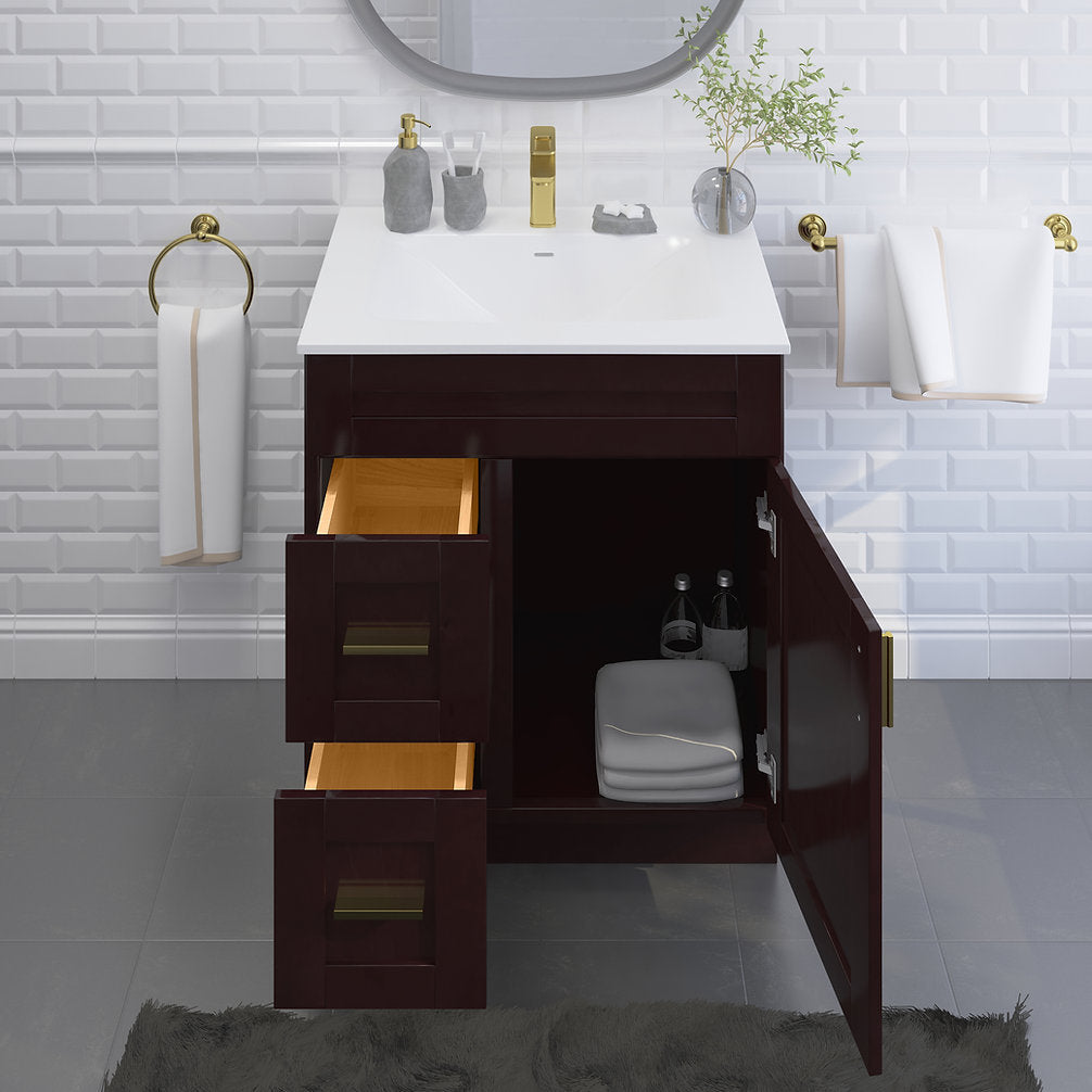 RTA Espresso Shaker 30" Freestanding Bathroom Vanity Combo Base with Optional Quartz or Ceramic Countertop