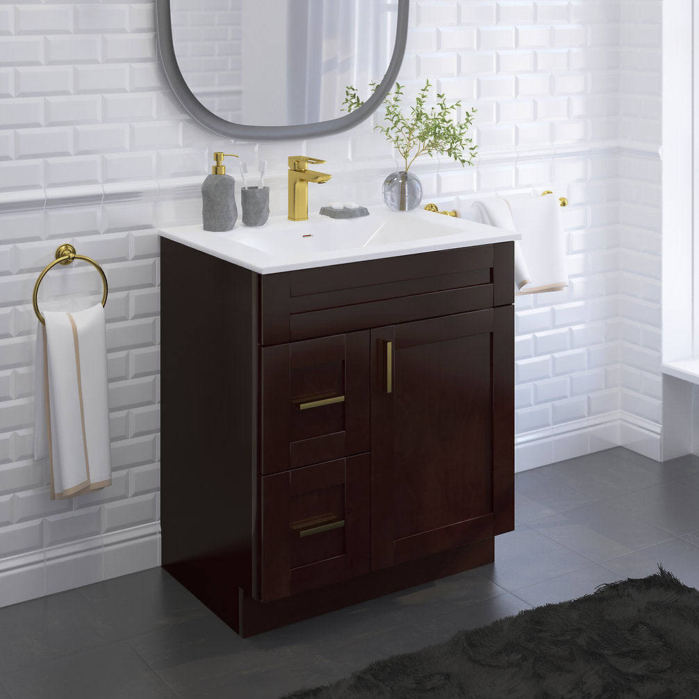 RTA Espresso Shaker 30" Freestanding Bathroom Vanity Combo Base with Optional Quartz or Ceramic Countertop