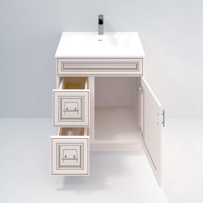 RTA Antique White Raised Panel 30" Freestanding Bathroom Vanity Combo Base with Optional Quartz or Ceramic Countertop