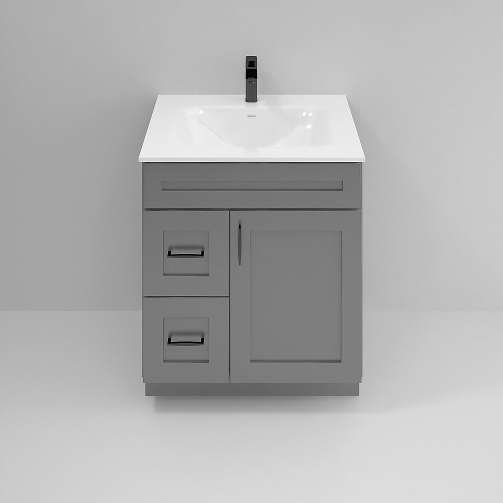 RTA Dark Grey Shaker 30" Freestanding Bathroom Vanity Combo Base with Optional Quartz or Ceramic Countertop