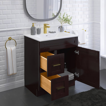 RTA Espresso Shaker 30" Freestanding Bathroom Vanity Combo Base with Optional Quartz or Ceramic Countertop