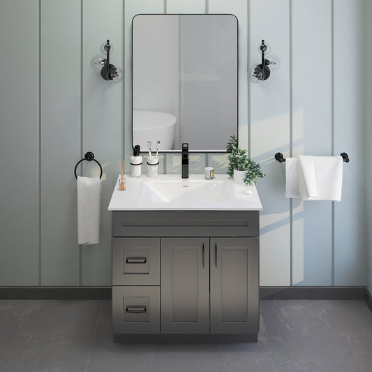 RTA Dark Grey Shaker 36" Freestanding Bathroom Vanity Combo Base with Optional Quartz or Ceramic Countertop