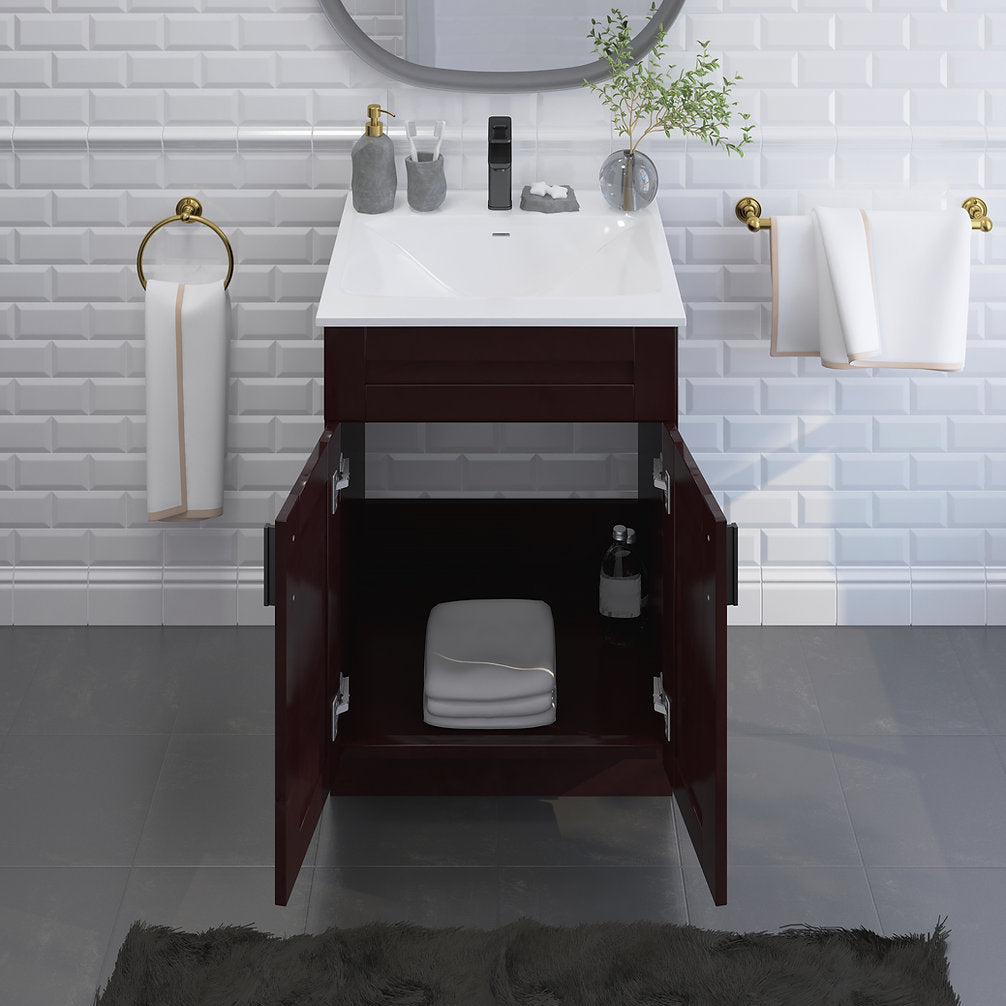 RTA Espresso Shaker 24" Freestanding Bathroom Vanity Sink Base with Optional Quartz or Ceramic Countertop