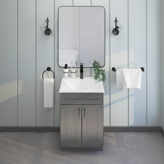 RTA Dark Grey Shaker 24" Freestanding Bathroom Vanity Sink Base with Optional Quartz or Ceramic Countertop