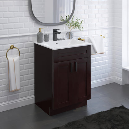 RTA Espresso Shaker 24" Freestanding Bathroom Vanity Sink Base with Optional Quartz or Ceramic Countertop
