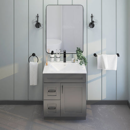 RTA Dark Grey Shaker 30" Freestanding Bathroom Vanity Combo Base with Optional Quartz or Ceramic Countertop