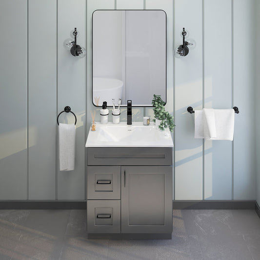 RTA Dark Grey Shaker 30" Freestanding Bathroom Vanity Combo Base with Optional Quartz or Ceramic Countertop