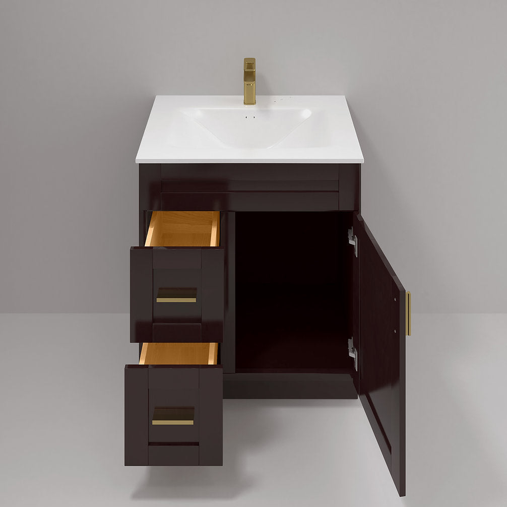 RTA Espresso Shaker 30" Freestanding Bathroom Vanity Combo Base with Optional Quartz or Ceramic Countertop