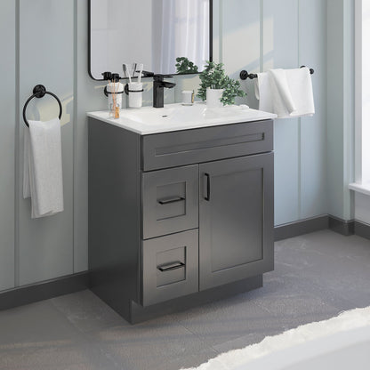 RTA Dark Grey Shaker 30" Freestanding Bathroom Vanity Combo Base with Optional Quartz or Ceramic Countertop