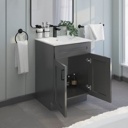 RTA Dark Grey Shaker 24" Freestanding Bathroom Vanity Sink Base with Optional Quartz or Ceramic Countertop