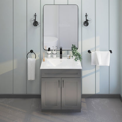 RTA Dark Grey Shaker 30" Freestanding Bathroom Vanity Sink Base with Optional Quartz or Ceramic Countertop