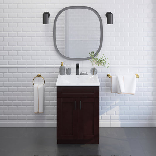 RTA Espresso Shaker 24" Freestanding Bathroom Vanity Sink Base with Optional Quartz or Ceramic Countertop