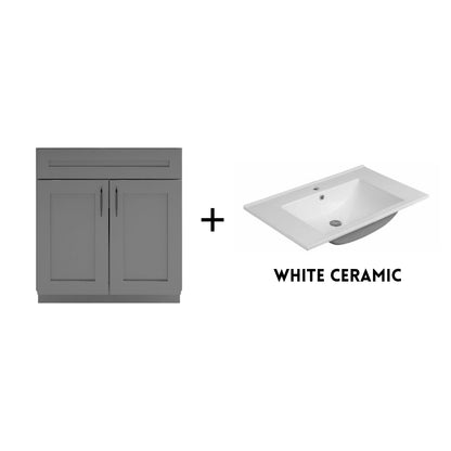 RTA Dark Grey Shaker 30" Freestanding Bathroom Vanity Sink Base with Optional Quartz or Ceramic Countertop
