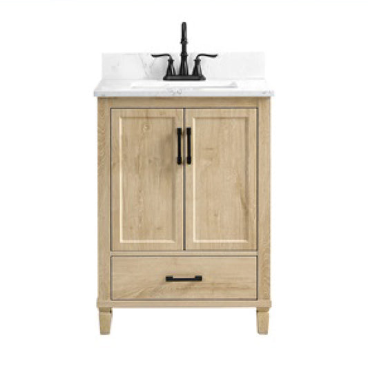 Aldrin 24" Freestanding Bathroom Vanity with Carrara White Engineered Stone Top and Vitreous China Undermount Sink