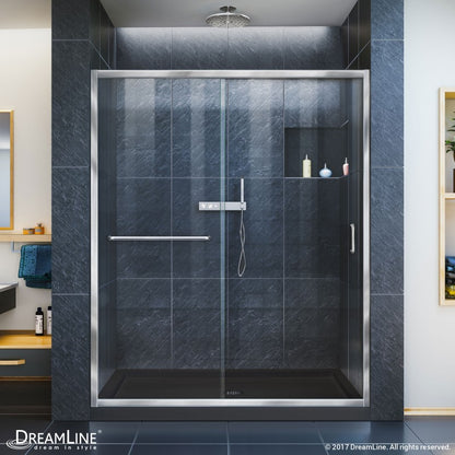 Infinity-Z Semi-Frameless Single Sliding Shower Door Kit with Black Shower Base Pan and Center Drain