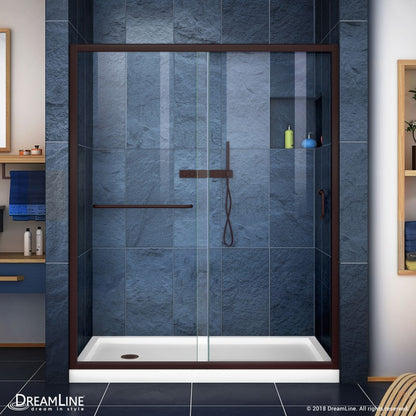 Infinity-Z Semi-Frameless Single Sliding Shower Door Kit with White Shower Base Pan and Left Drain