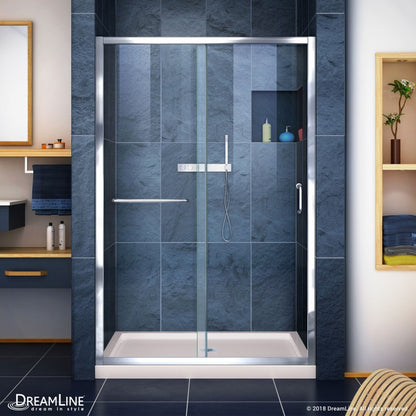 Infinity-Z Semi-Frameless Single Sliding Shower Door Kit with Biscuit Shower Base Pan and Center Drain