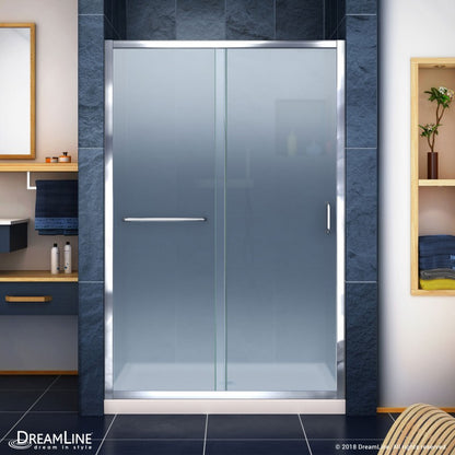 Infinity-Z Semi-Frameless Single Sliding Shower Door Kit with Biscuit Shower Base Pan and Center Drain