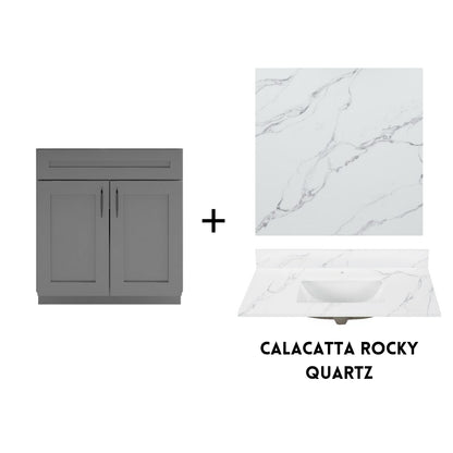 RTA Dark Grey Shaker 30" Freestanding Bathroom Vanity Sink Base with Optional Quartz or Ceramic Countertop
