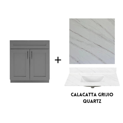 RTA Dark Grey Shaker 30" Freestanding Bathroom Vanity Sink Base with Optional Quartz or Ceramic Countertop