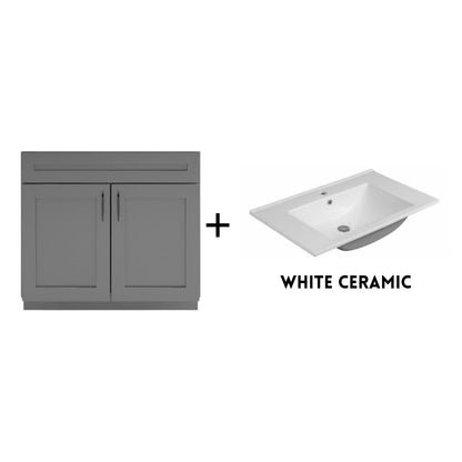 RTA Dark Grey Shaker 36" Freestanding Bathroom Vanity Sink Base with Optional Quartz or Ceramic Countertop