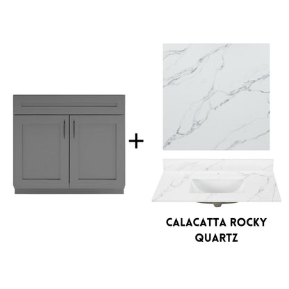 RTA Dark Grey Shaker 36" Freestanding Bathroom Vanity Sink Base with Optional Quartz or Ceramic Countertop