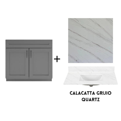 RTA Dark Grey Shaker 36" Freestanding Bathroom Vanity Sink Base with Optional Quartz or Ceramic Countertop