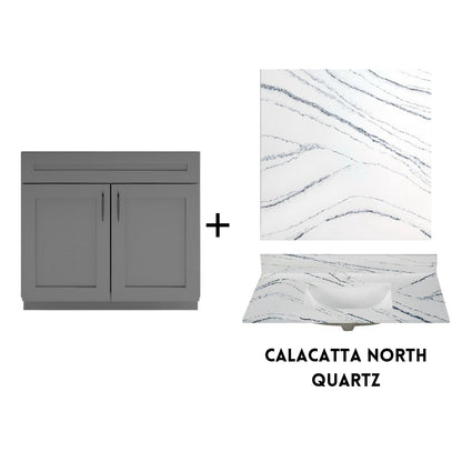 RTA Dark Grey Shaker 36" Freestanding Bathroom Vanity Sink Base with Optional Quartz or Ceramic Countertop