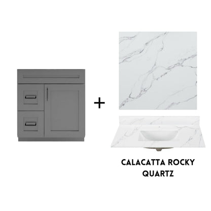 RTA Dark Grey Shaker 30" Freestanding Bathroom Vanity Combo Base with Optional Quartz or Ceramic Countertop