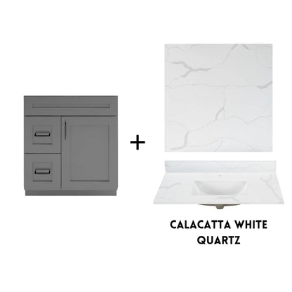 RTA Dark Grey Shaker 30" Freestanding Bathroom Vanity Combo Base with Optional Quartz or Ceramic Countertop