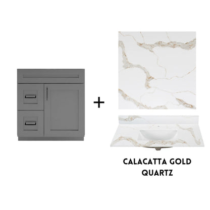 RTA Dark Grey Shaker 30" Freestanding Bathroom Vanity Combo Base with Optional Quartz or Ceramic Countertop