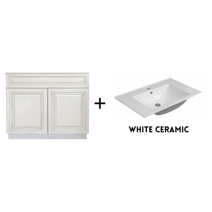 RTA Antique White Raised Panel 36" Freestanding Bathroom Vanity Sink Base with Optional Quartz or Ceramic Countertop