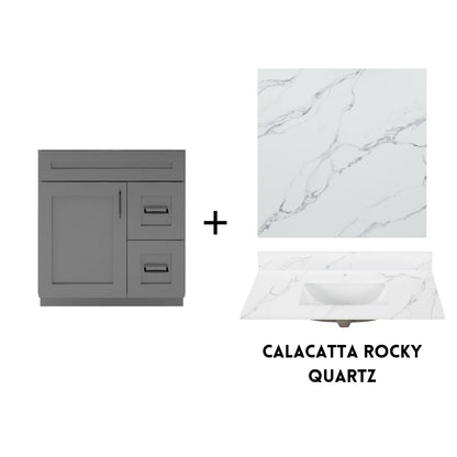 RTA Dark Grey Shaker 30" Freestanding Bathroom Vanity Combo Base with Optional Quartz or Ceramic Countertop