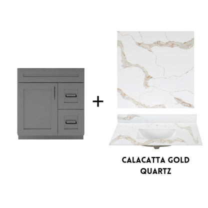 RTA Dark Grey Shaker 30" Freestanding Bathroom Vanity Combo Base with Optional Quartz or Ceramic Countertop
