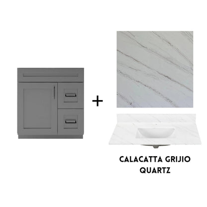 RTA Dark Grey Shaker 30" Freestanding Bathroom Vanity Combo Base with Optional Quartz or Ceramic Countertop