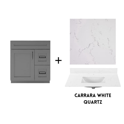 RTA Dark Grey Shaker 30" Freestanding Bathroom Vanity Combo Base with Optional Quartz or Ceramic Countertop