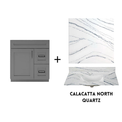 RTA Dark Grey Shaker 30" Freestanding Bathroom Vanity Combo Base with Optional Quartz or Ceramic Countertop